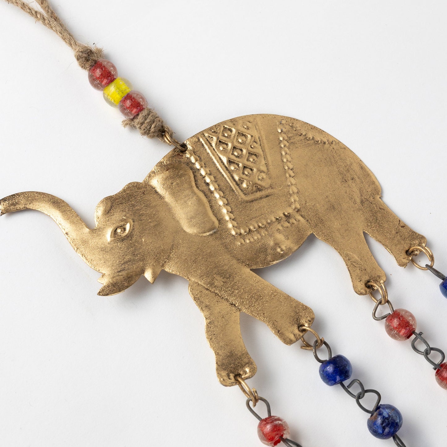 Chime elephant w/bead recyc iron/glss 18L br/multi