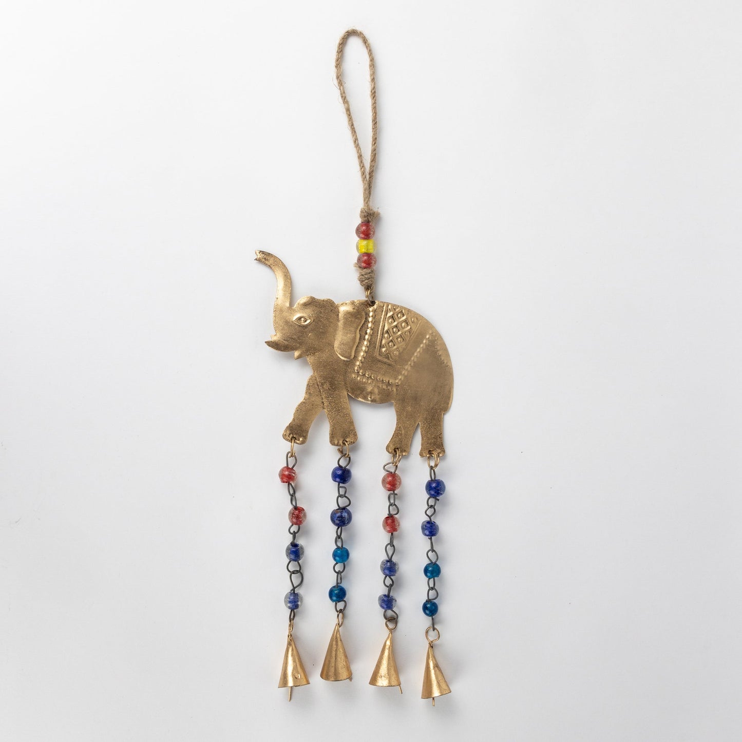 Chime elephant w/bead recyc iron/glss 18L br/multi