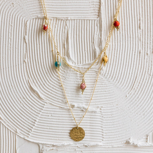 Necklace 2 layers disc/beads br/sari 22L br/multi