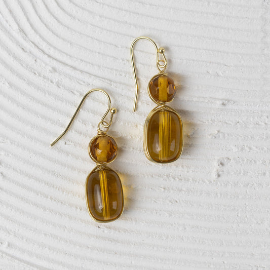 Earrings dangle oval brss/glss 1.5L brss/yel
