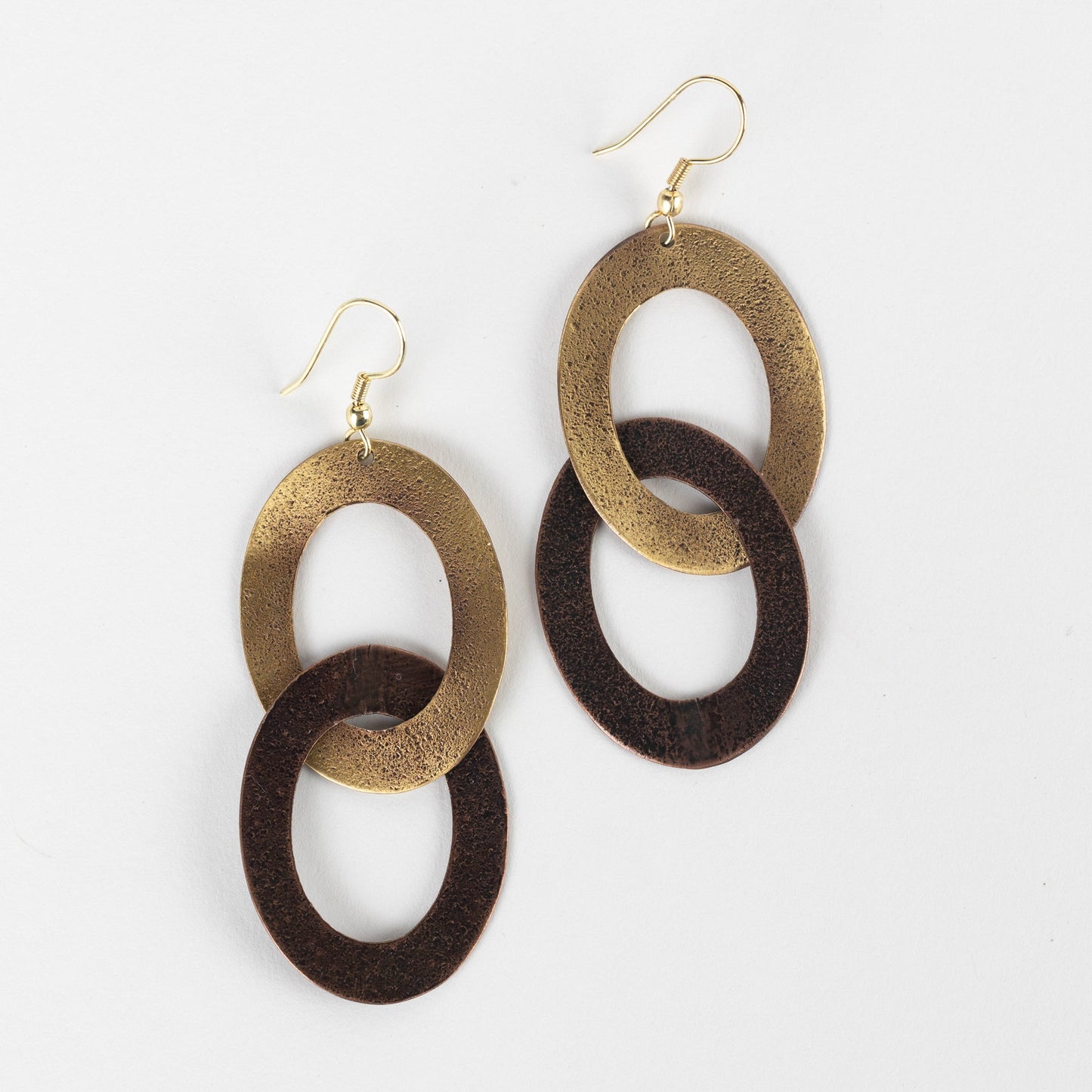 Earrings dangle linked ovals brass 3L brss/brnz