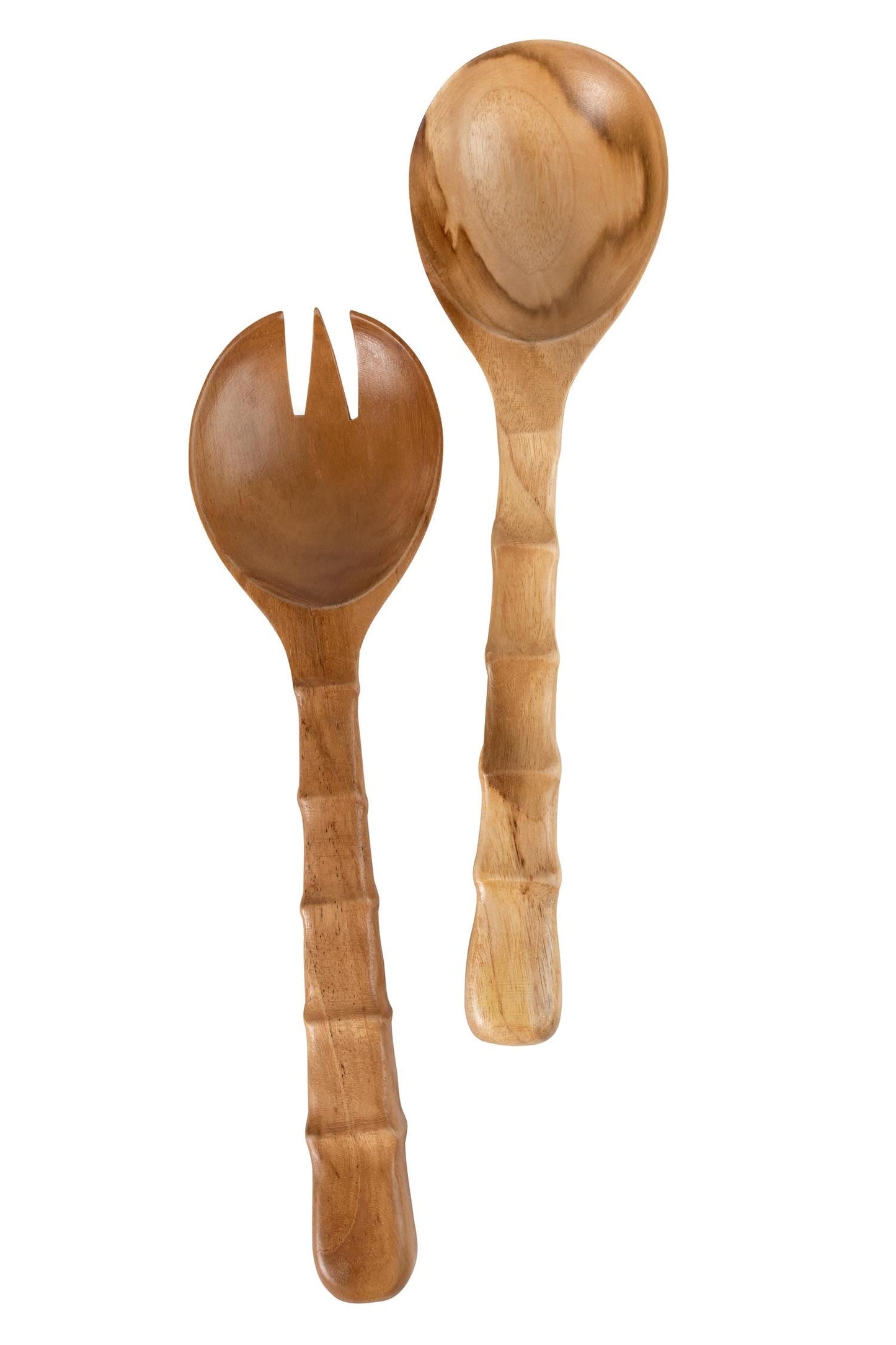Salad servers ribbed set/2 teak wood 11L natural