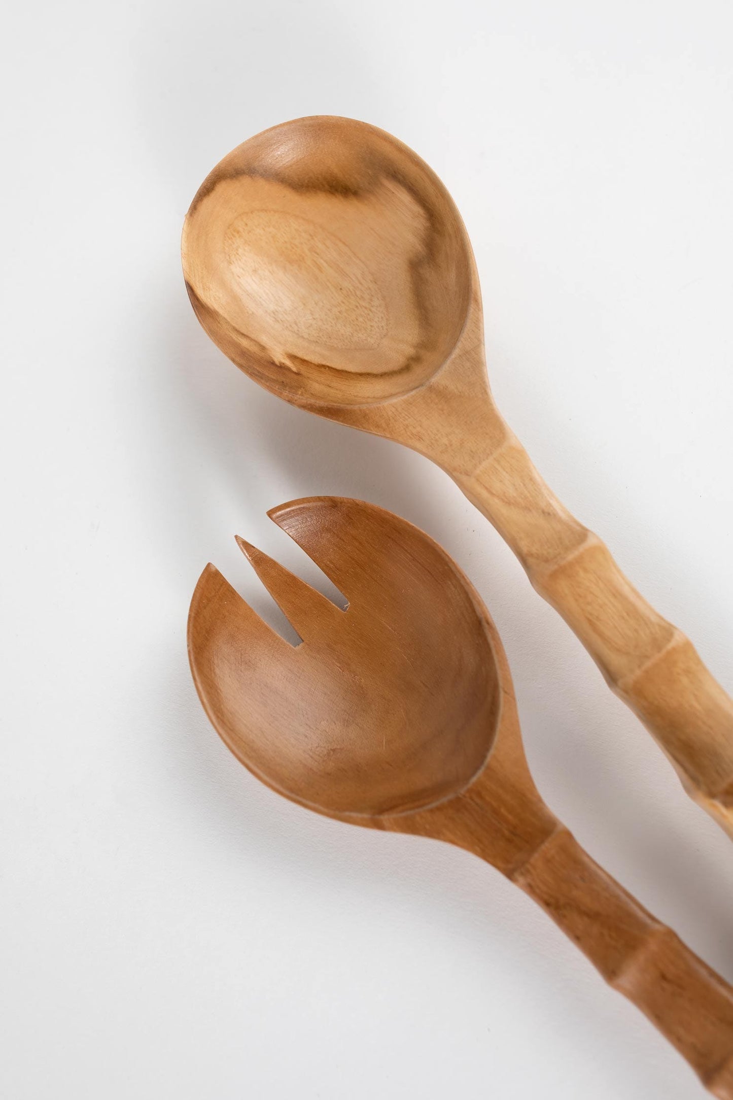 Salad servers ribbed set/2 teak wood 11L natural