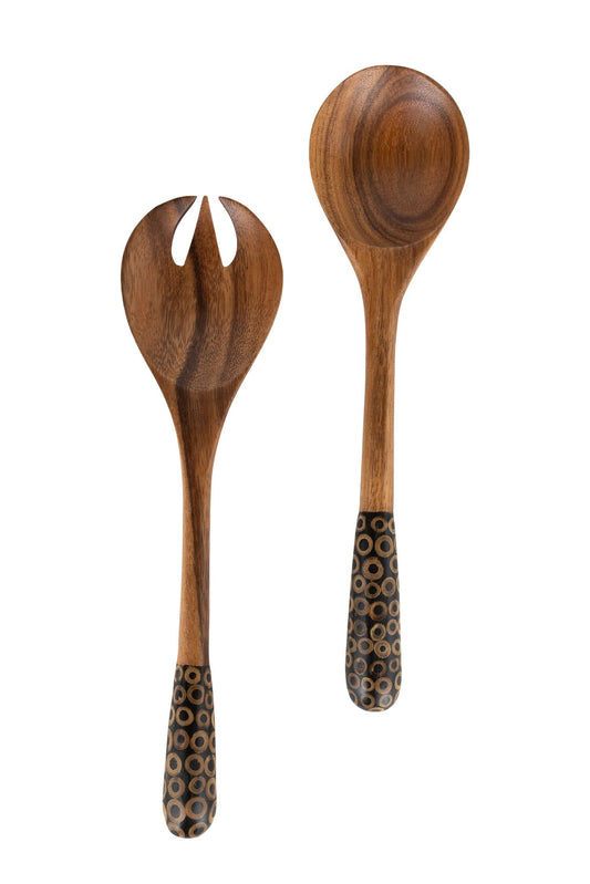 Salad servers inlay hndls s/2 suar/bb 12L brn/nat