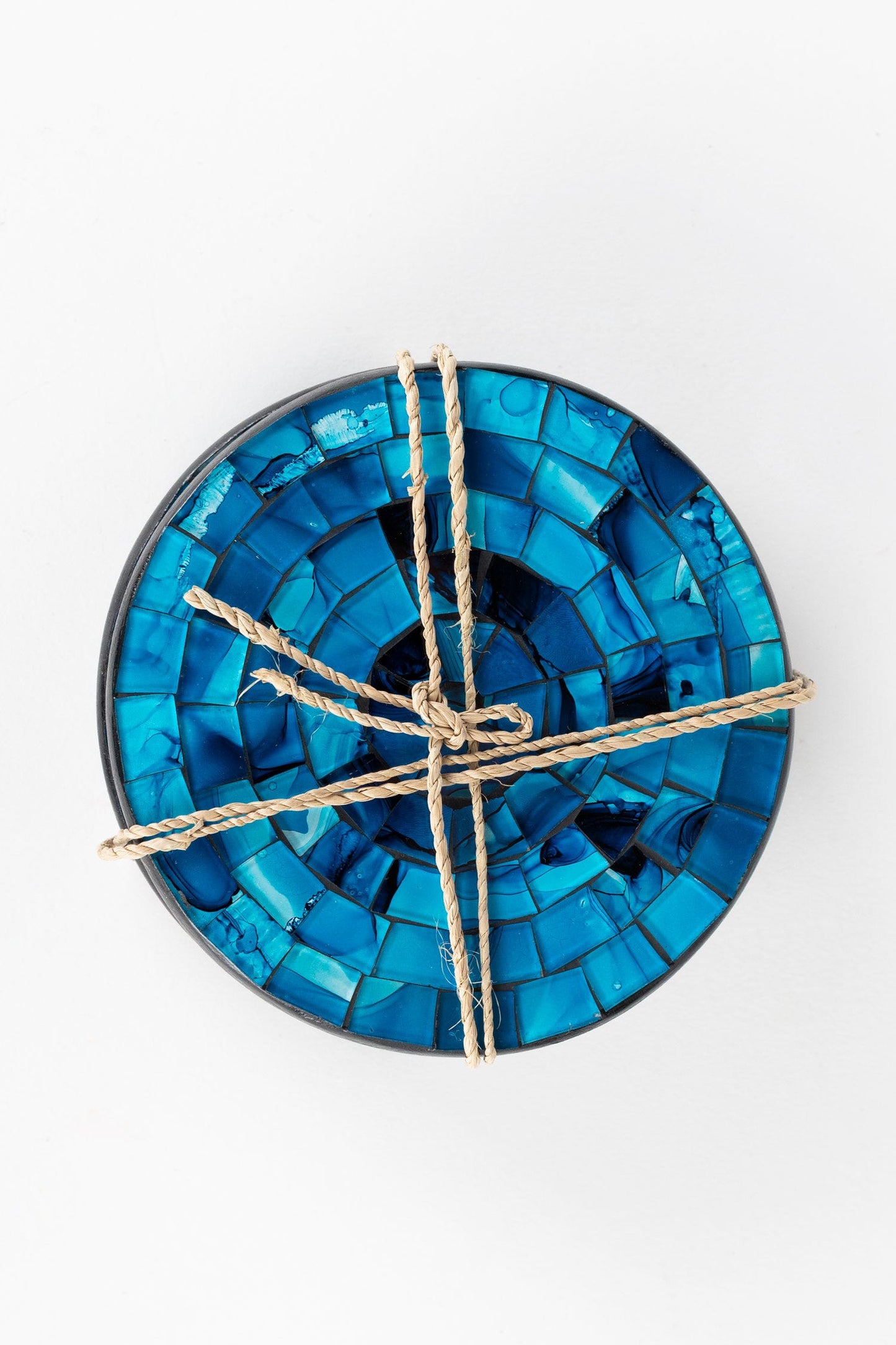 Coasters set/4 waters mosaic MDF/glass 4D blu/blk