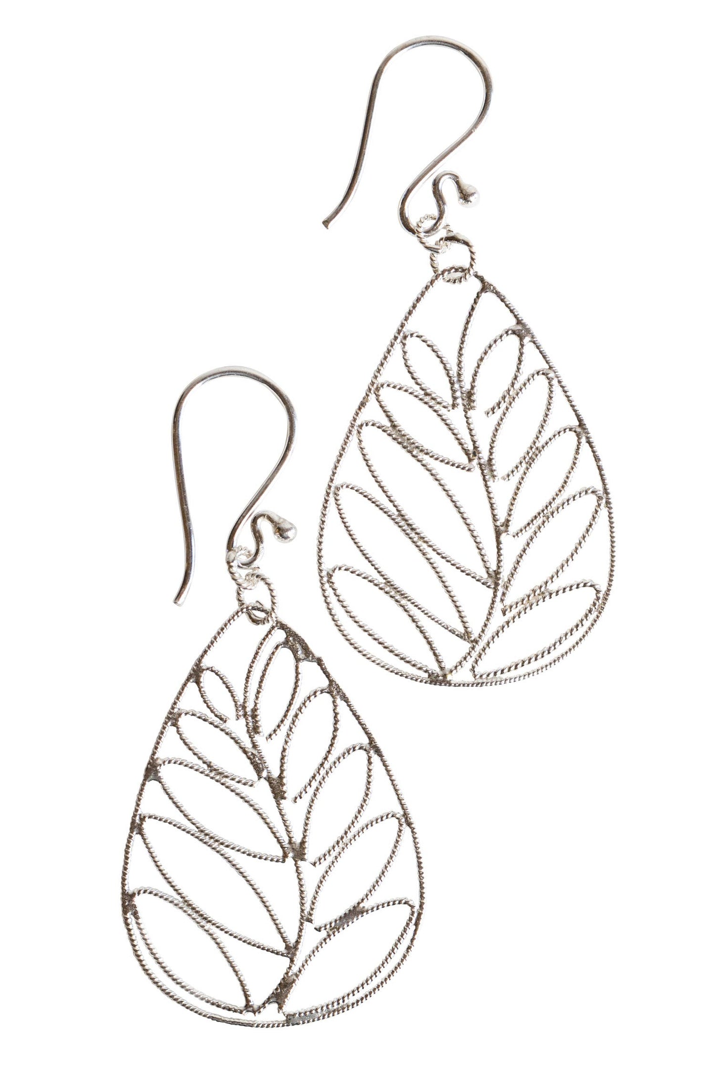 Earrings palm leaf t-drop flgr strlg 2.25L silv