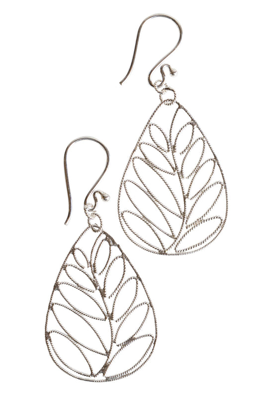 Earrings palm leaf t-drop flgr strlg 2.25L silv