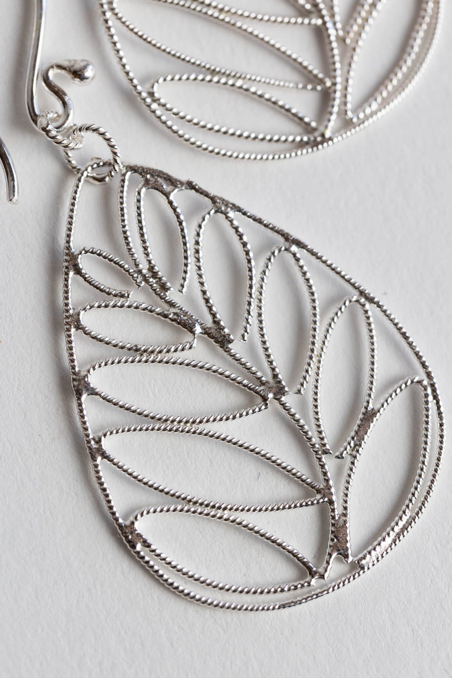 Earrings palm leaf t-drop flgr strlg 2.25L silv