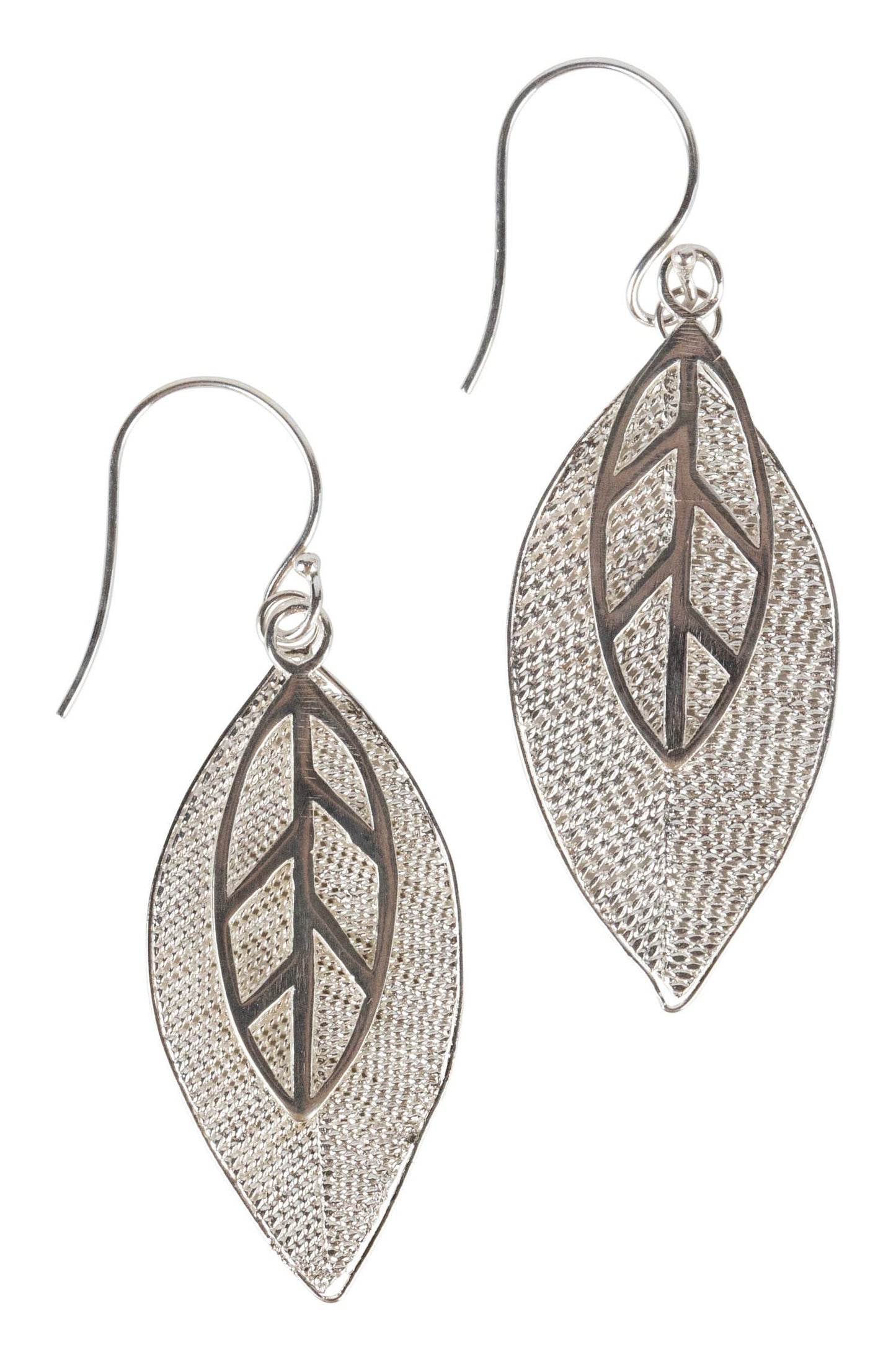 Earrings layered leaves filigree strlg 2L silv