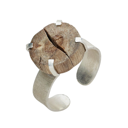 Ring cuff wd/strlg .5D silv/tan