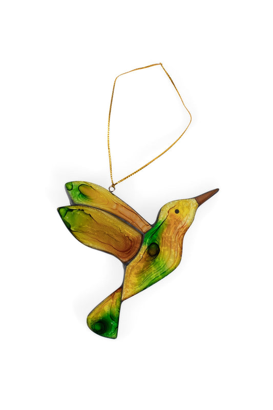 Ornament hummingbird mosaic glass 4L yel/grn/blk