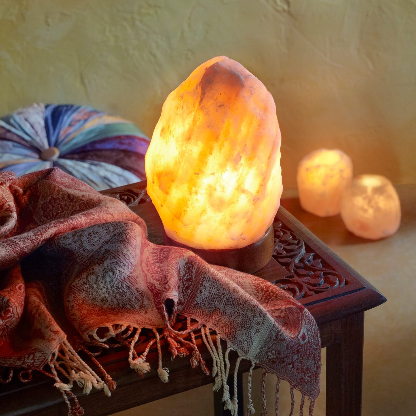 Lamp salt crystal/wd 8H pch/brn