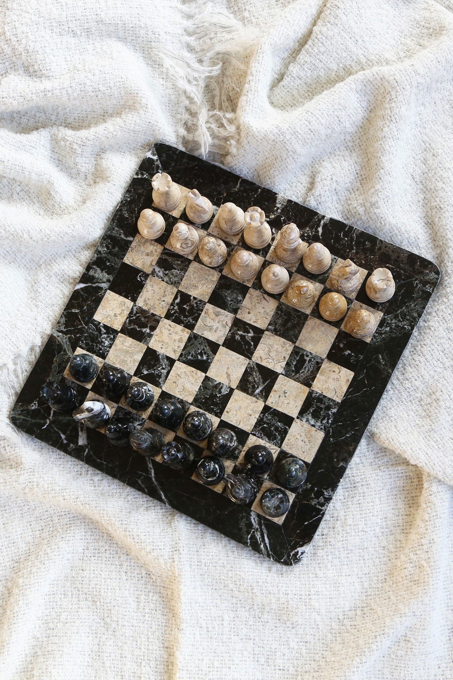 Chess set w/box coral/zebra stn