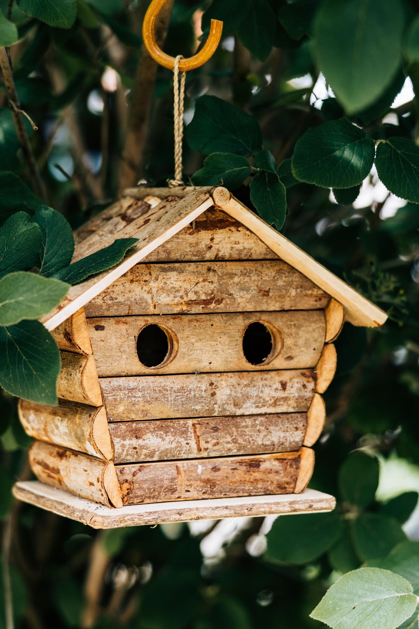 Birdhouse rustic 2 holes wood slats 11Lx6Wx9H nat