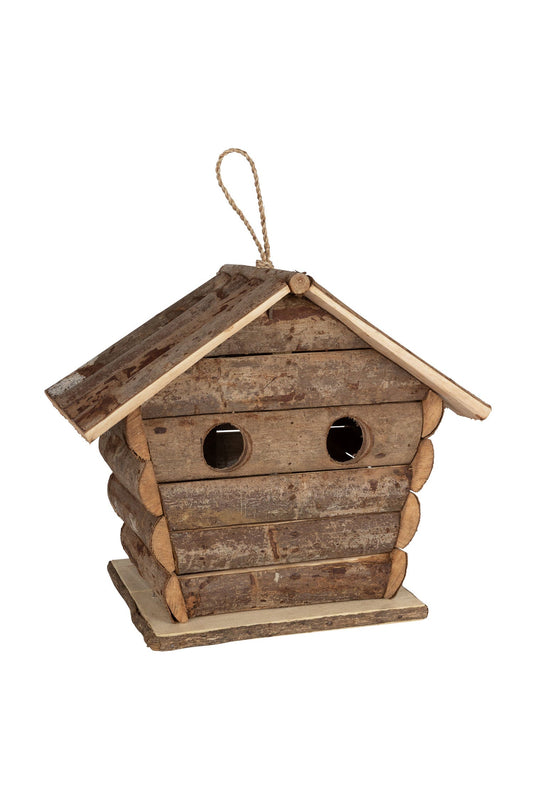 Birdhouse rustic 2 holes wood slats 11Lx6Wx9H nat