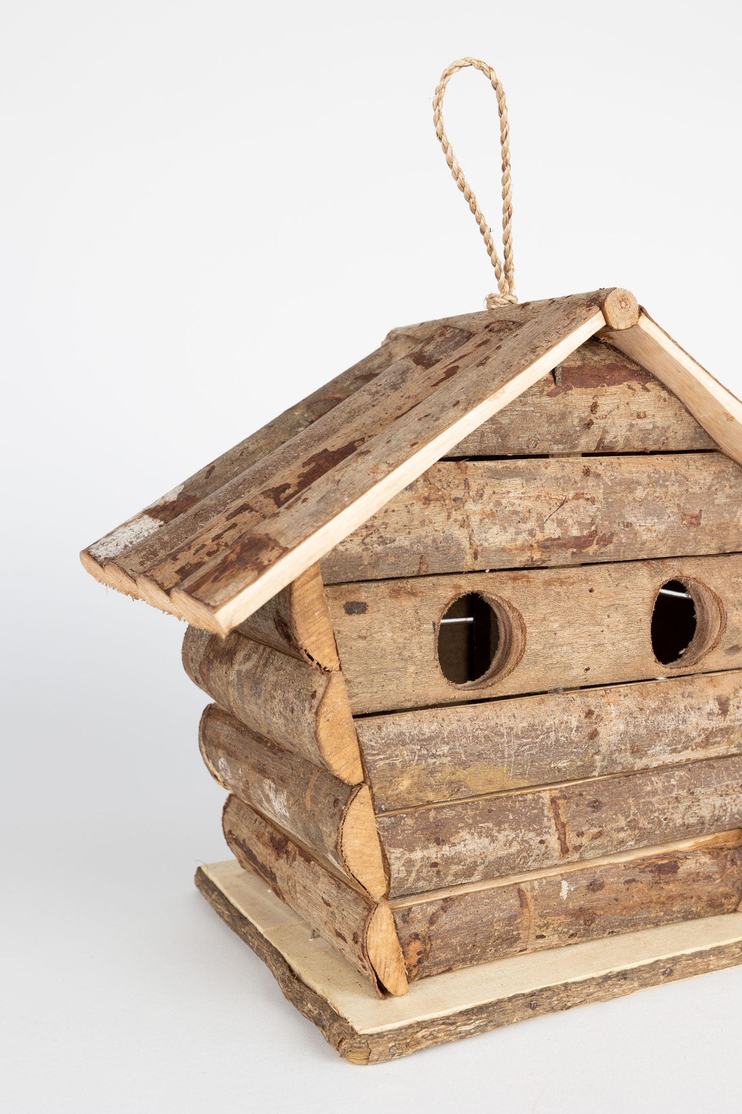 Birdhouse rustic 2 holes wood slats 11Lx6Wx9H nat