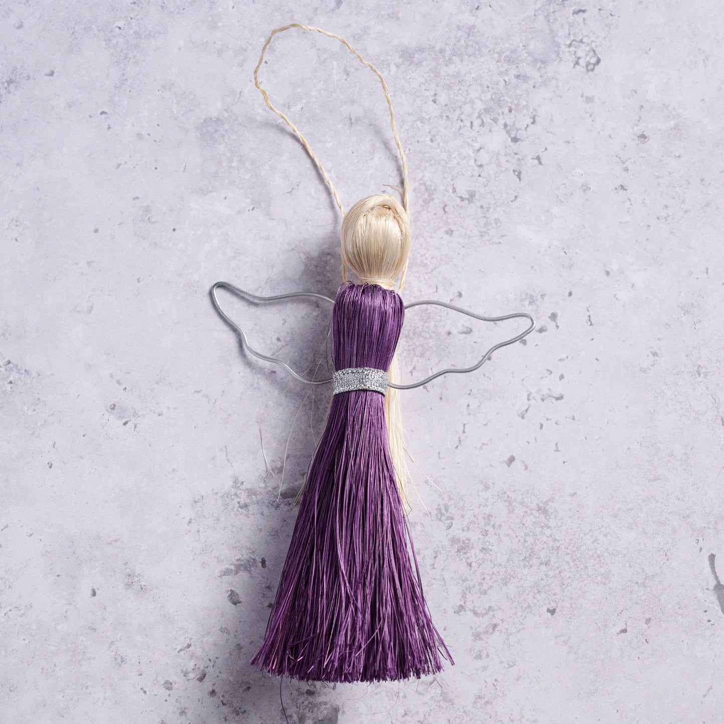Ornament angel M/3 abaca/wire 5.5H prpl/silv