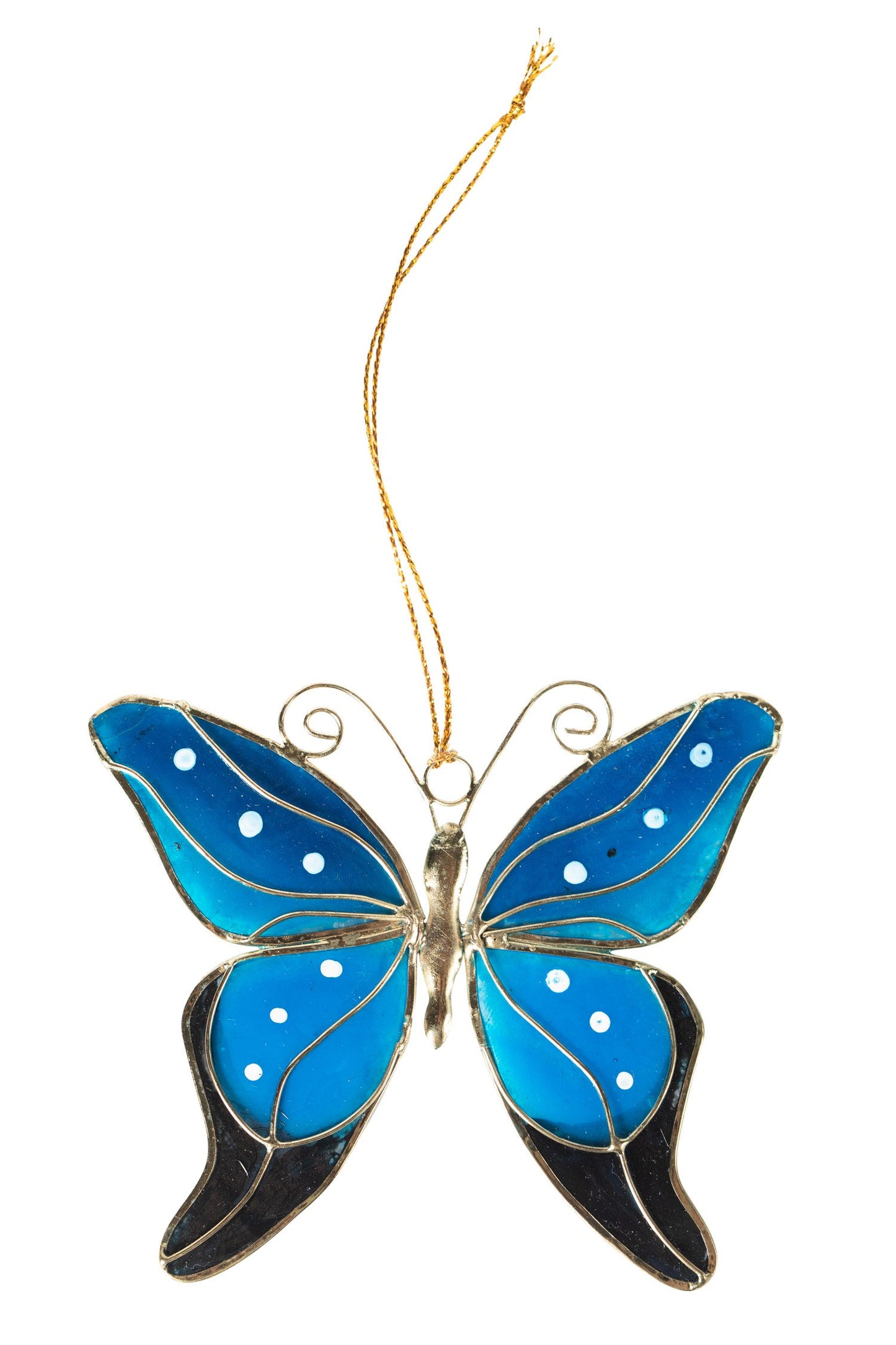 Ornament butterfly capiz 3.25Wx3H blue/black/gold