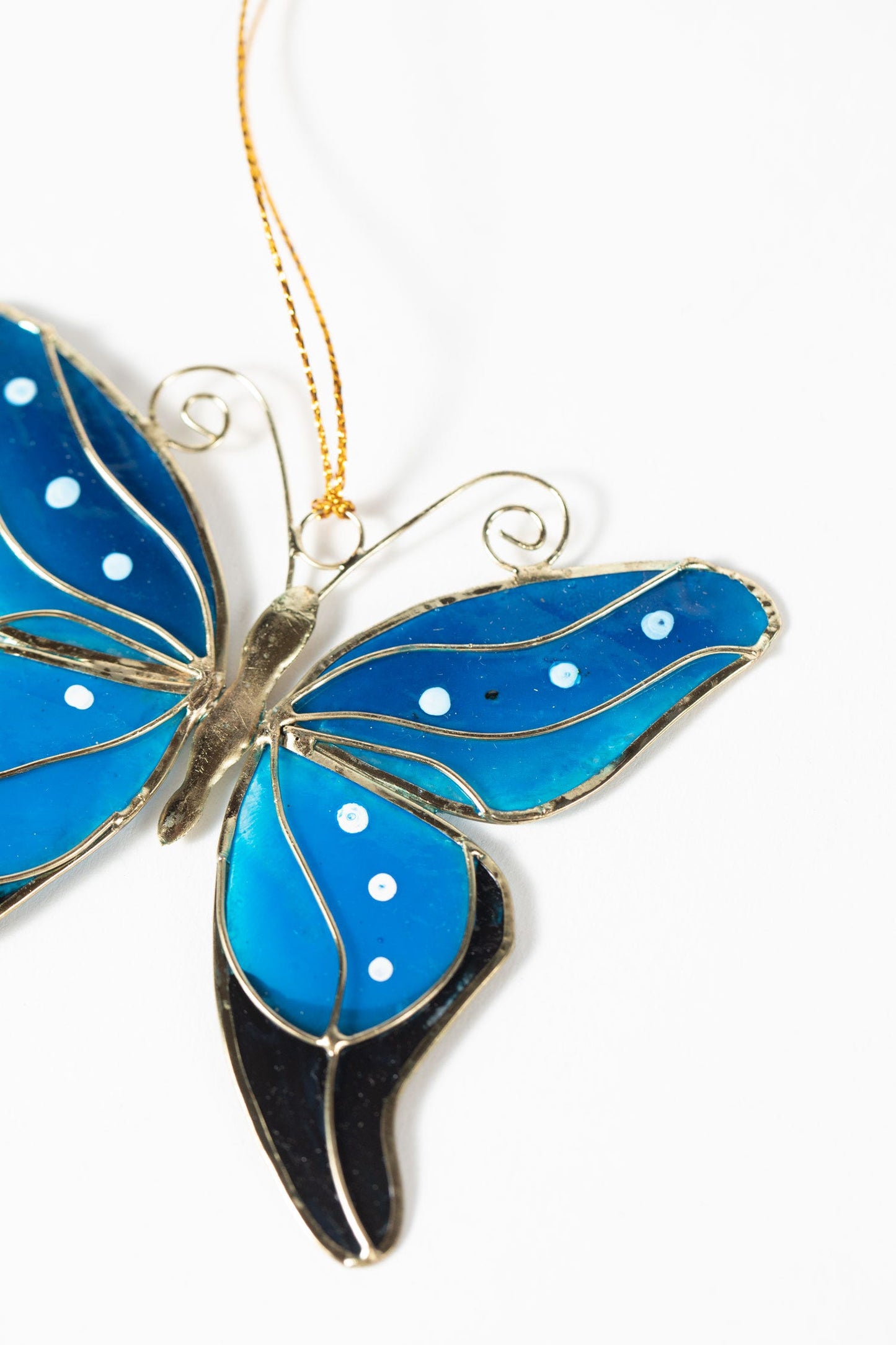 Ornament butterfly capiz 3.25Wx3H blue/black/gold