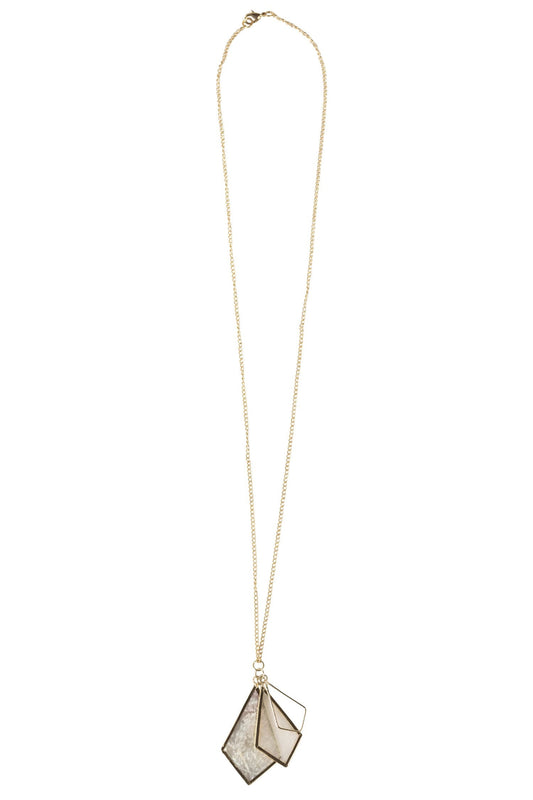 Necklace layered diamonds capiz/metal 28L crm/gld