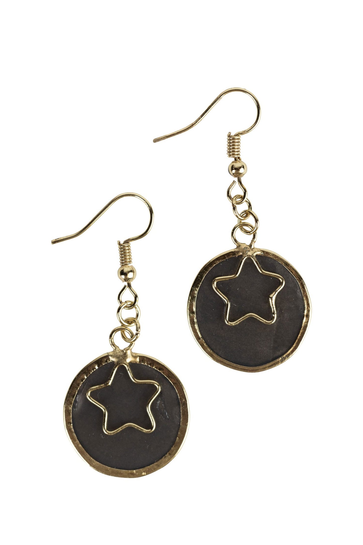 Earrings star in circle capiz/metal 1.75L gray/gld