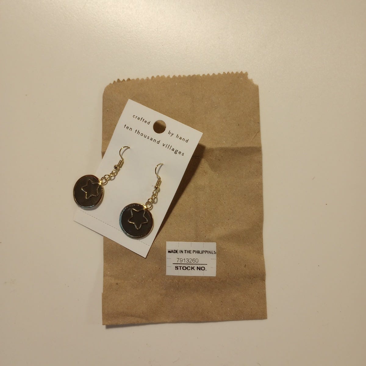 Earrings star in circle capiz/metal 1.75L gray/gld