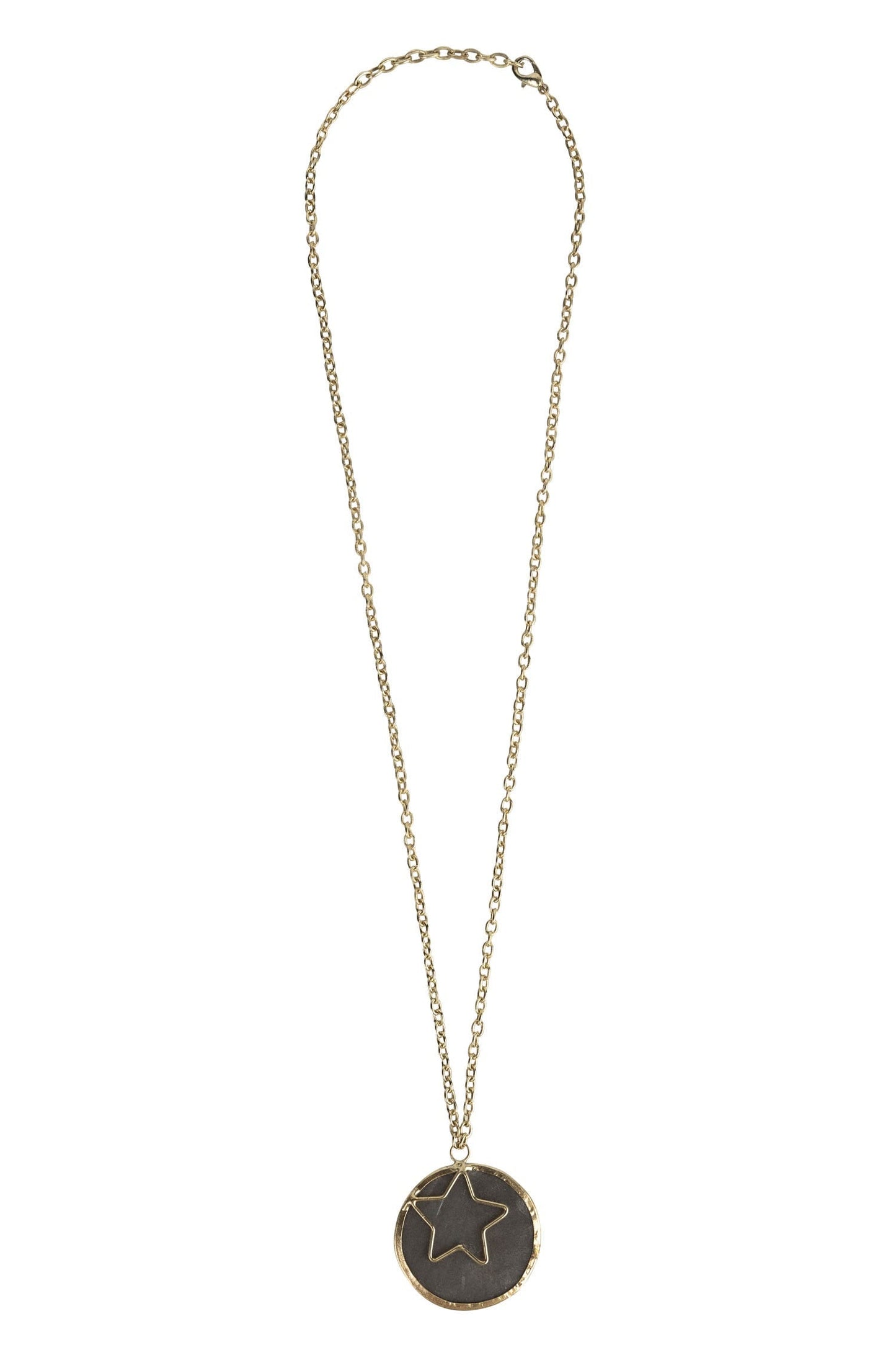 Necklace star in circle capiz/metal 19L gray/gold