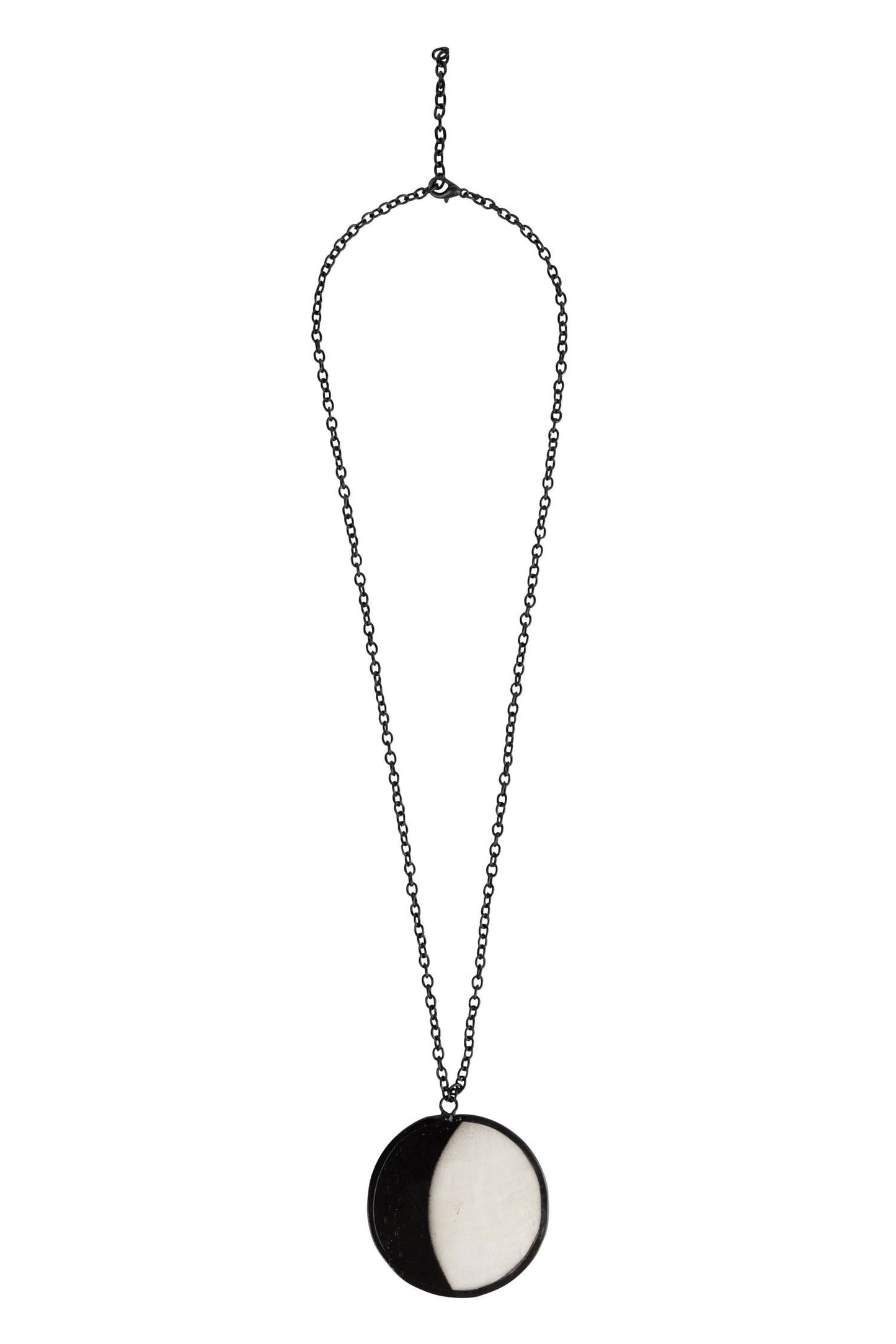 Necklace waxing moon capiz/metal 18L nat/blk