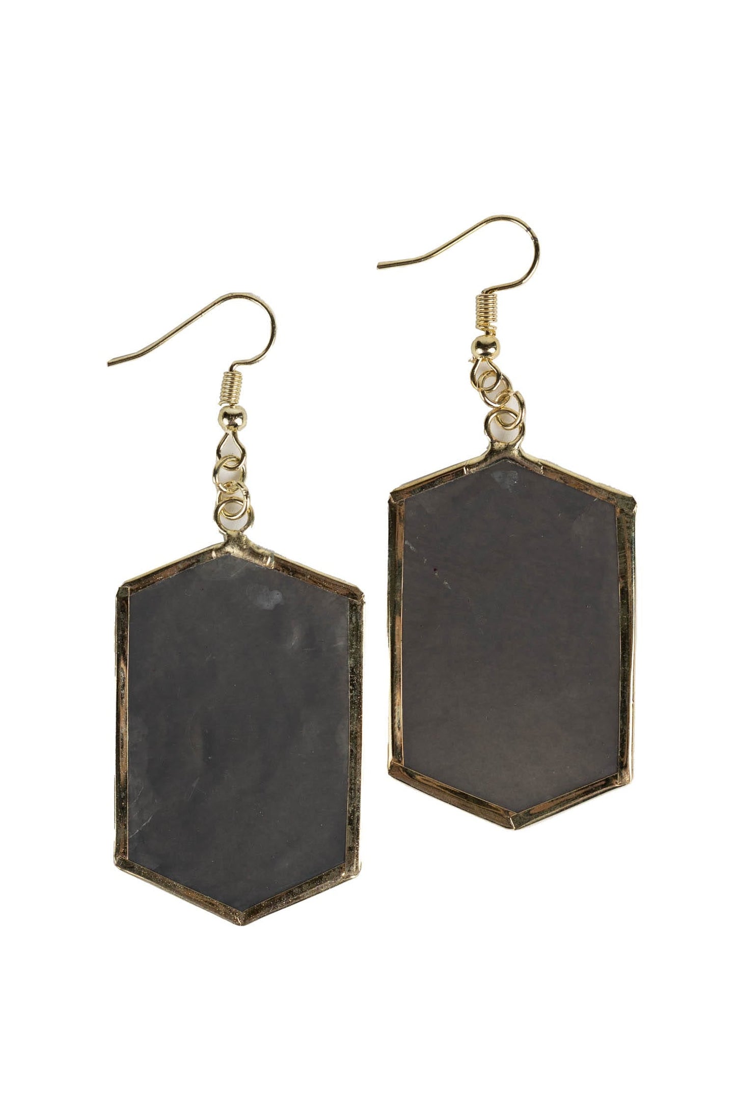 Earrings hexagon nightfall capiz 2.5Lx1W gray/gold