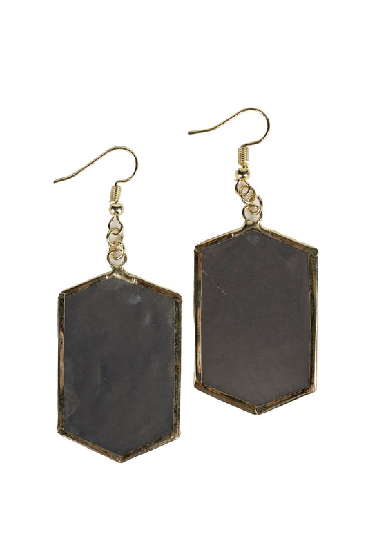 Earrings hexagon nightfall capiz 2.5Lx1W gray/gold