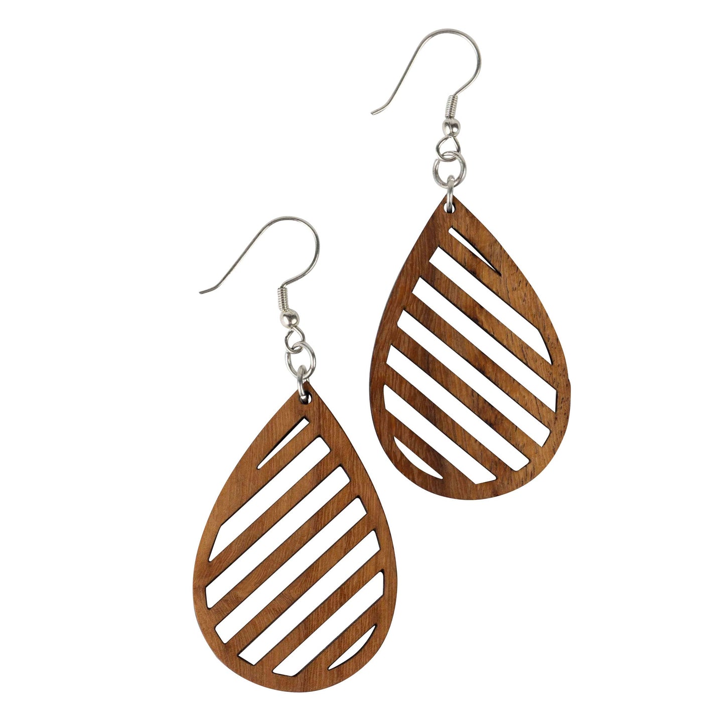 Earrings t-drop diagonal cutouts wd/mtl 2.75L brn