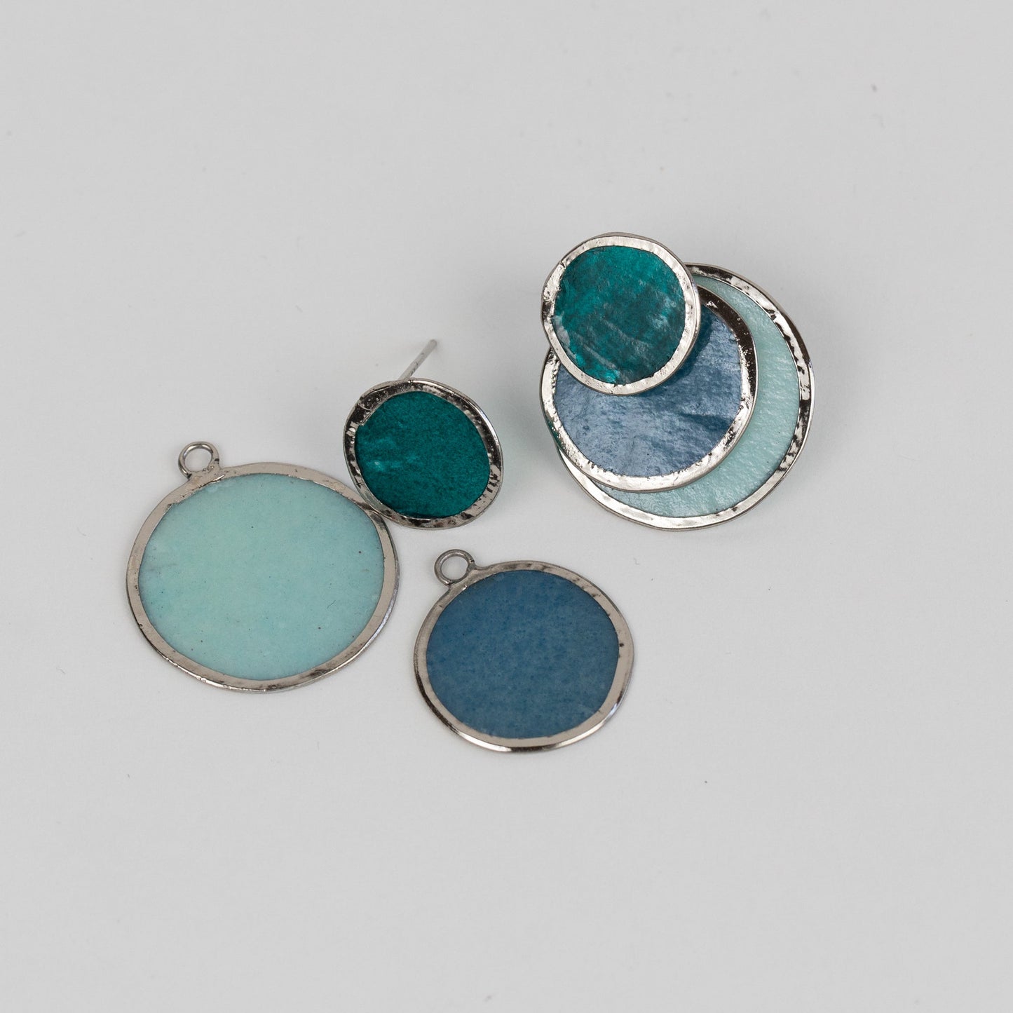 Earrings convertible 3 disc capiz 1L blu/grn