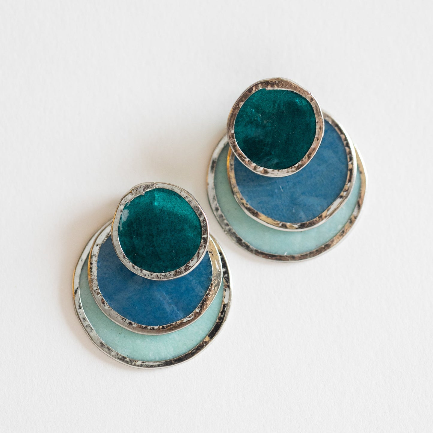 Earrings convertible 3 disc capiz 1L blu/grn