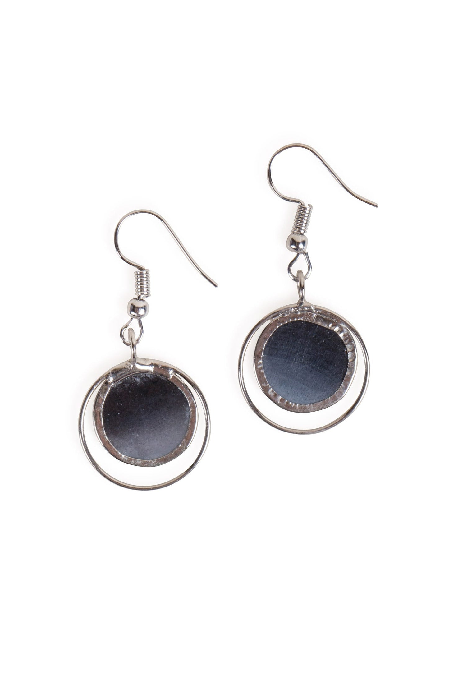 Earrings disc in circle capiz 1.5L gray/silver