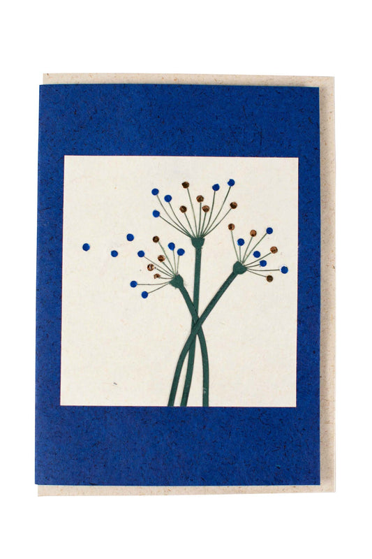 Card 3 dandelions M/3 paper 5x7 navy/cream/green