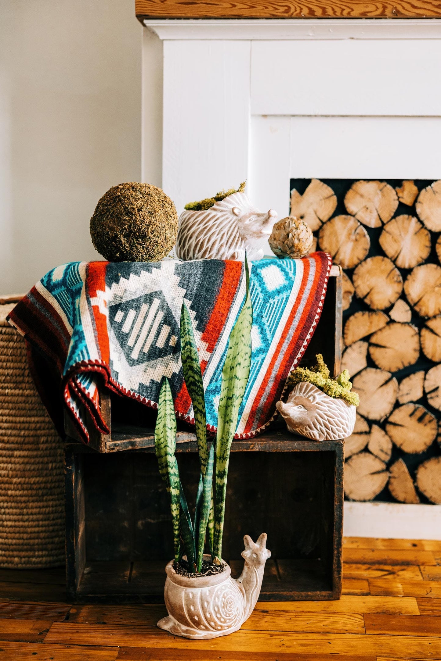 Throw tribal pattern acrylic/wool 52x68 gray/rust