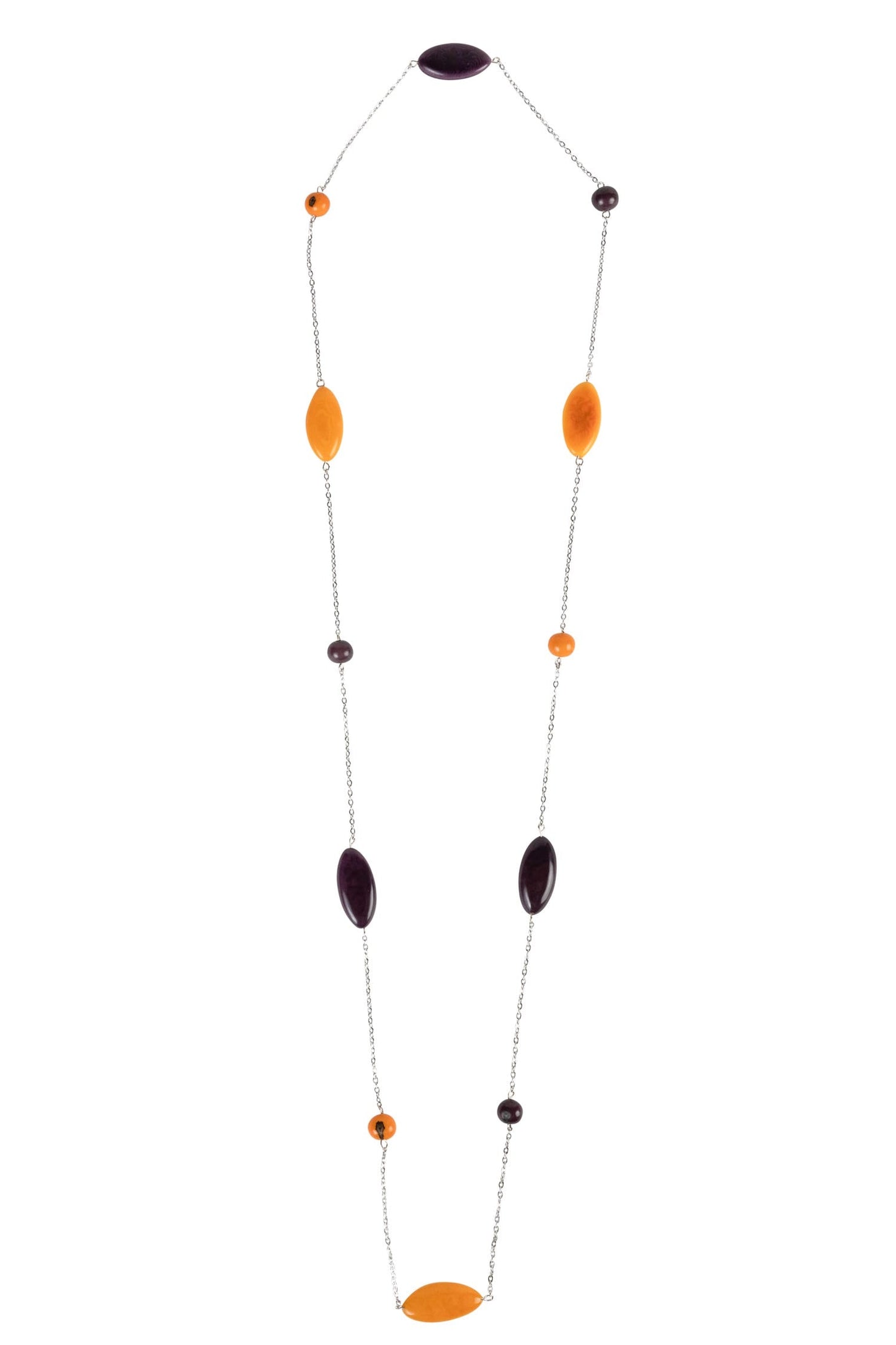 Necklace chn linked sm/lg beads tagua 37L prpl/yel