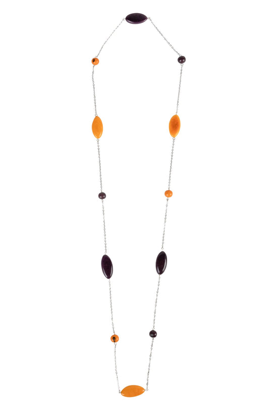 Necklace chn linked sm/lg beads tagua 37L prpl/yel