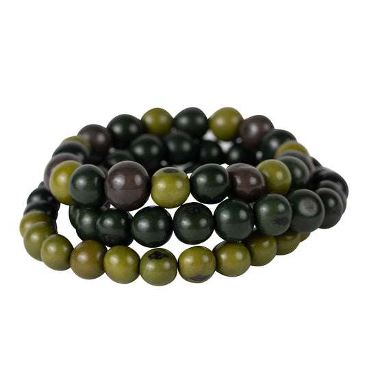 Bracelet set/3 stretchy acai beads greens