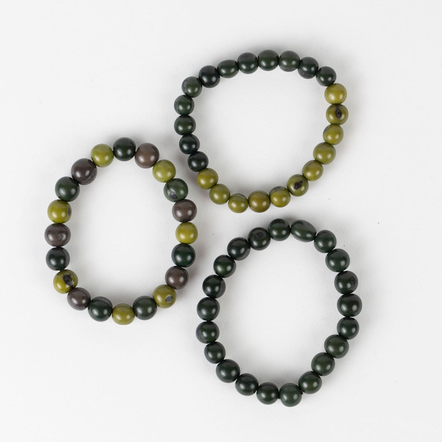 Bracelet set/3 stretchy acai beads greens