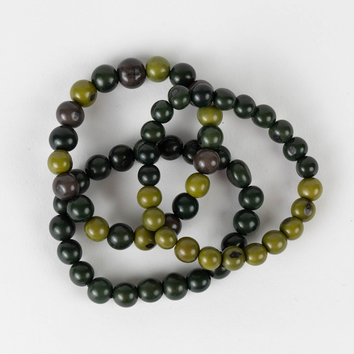 Bracelet set/3 stretchy acai beads greens