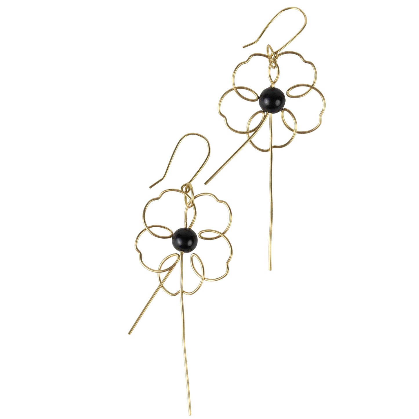 Earrings floral silhouette wire/tagua 3L gold/blk