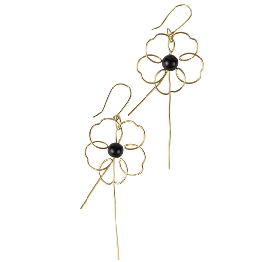 Earrings floral silhouette wire/tagua 3L gold/blk