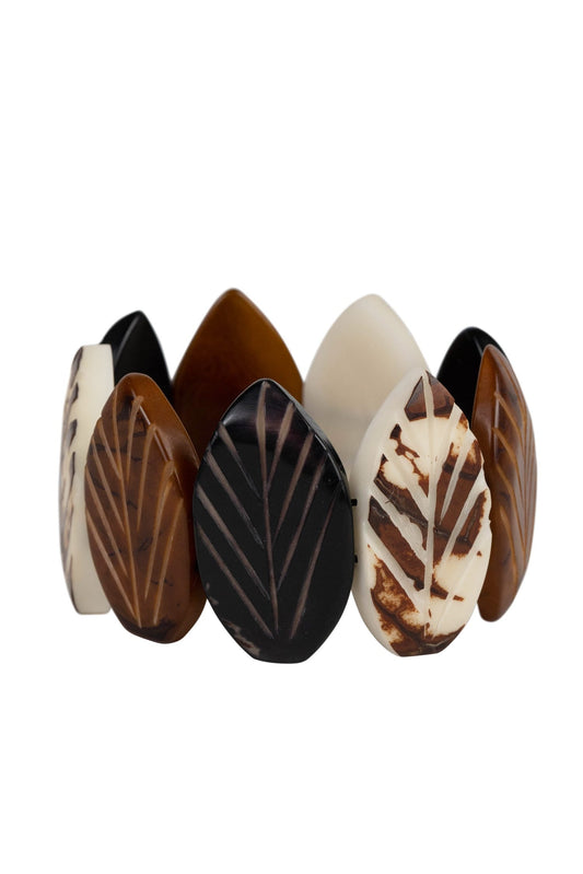 Bracelet nature leaves etch tagua 1.5W brn/crm/blk