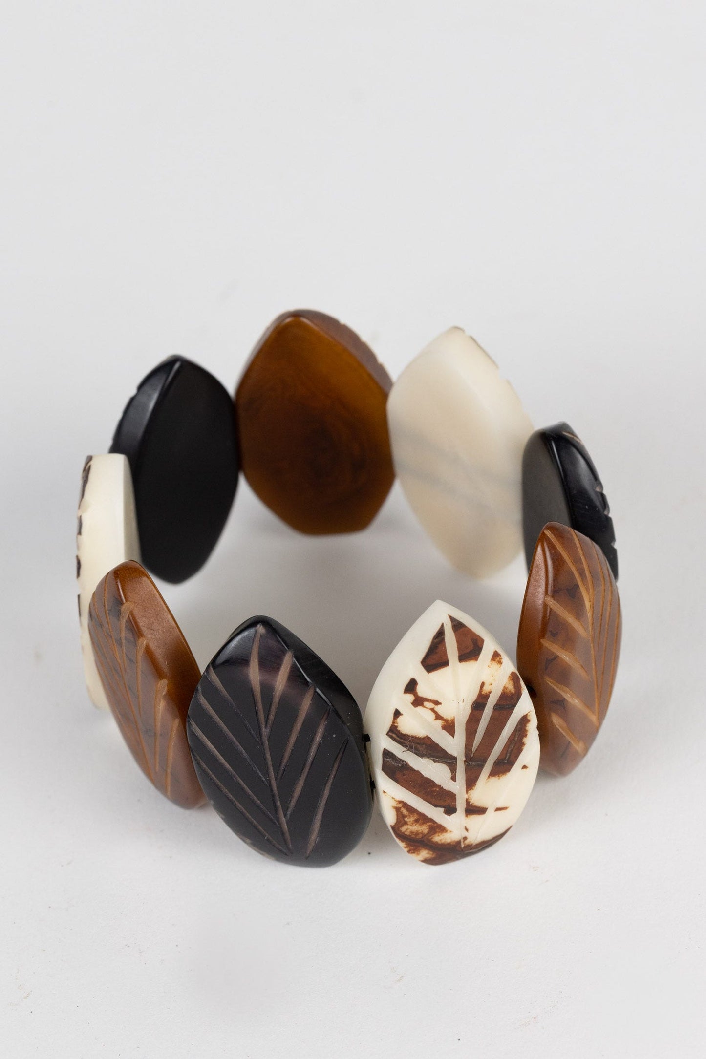 Bracelet nature leaves etch tagua 1.5W brn/crm/blk
