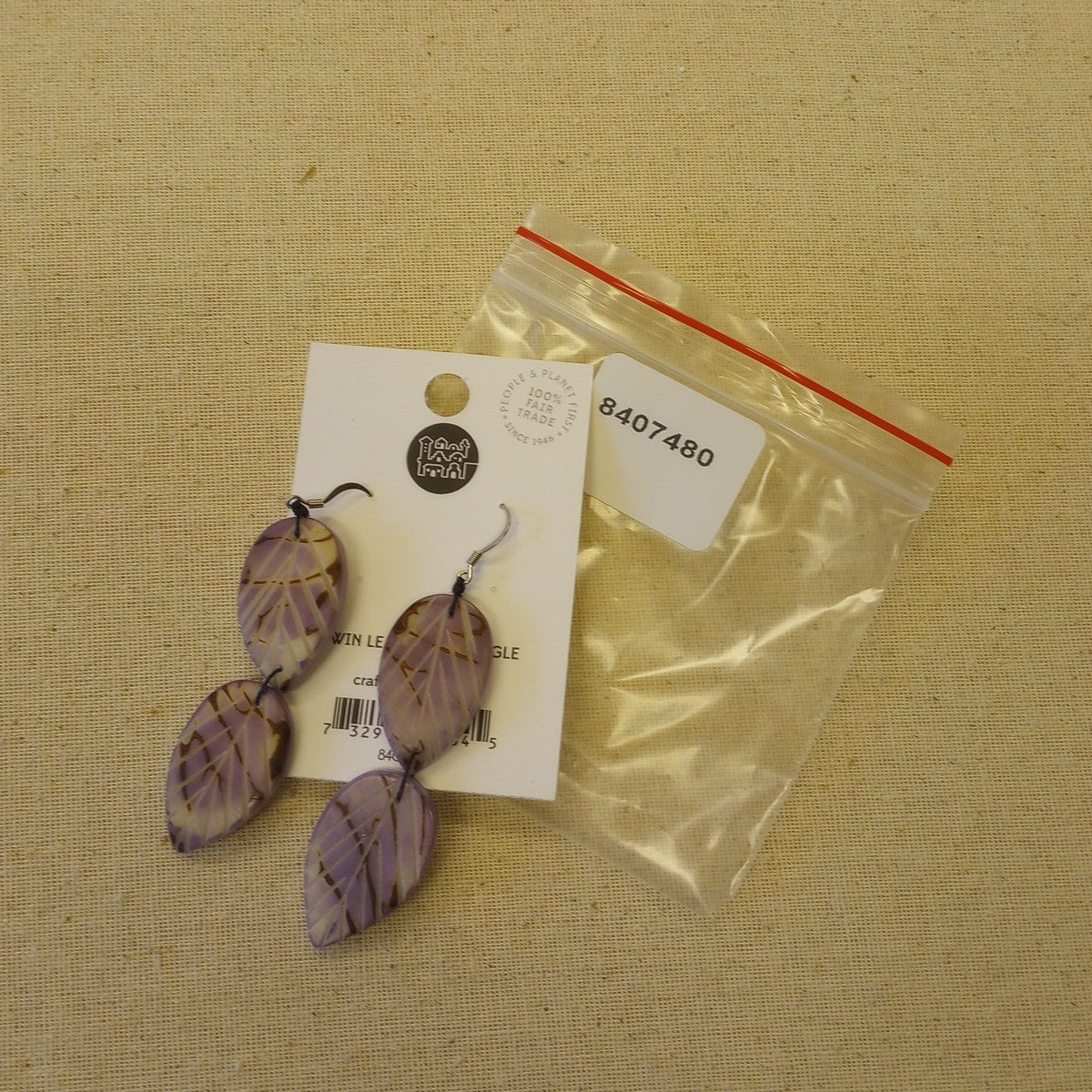 Earrings dangle leaves tagua/stl 3L prpl/brn
