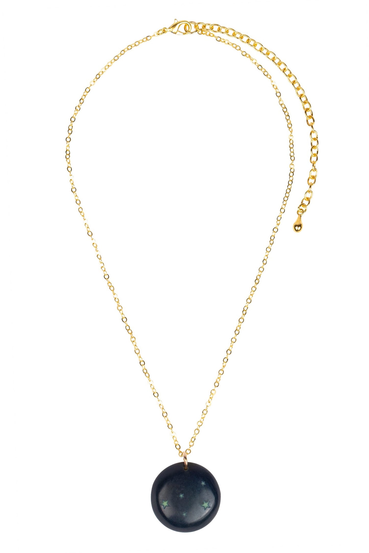 Necklace starry disc pend tagua/chain 16L navy/gld