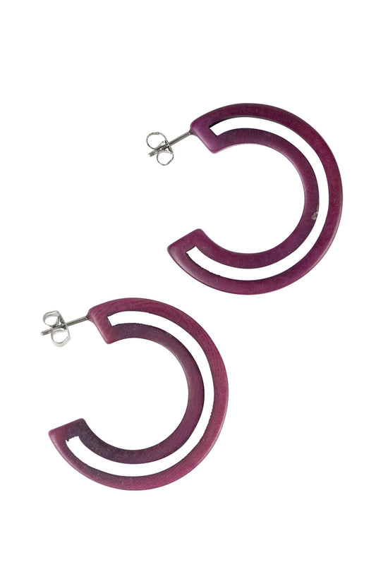 Earrings post hollow hoop tagua 1.2D wine