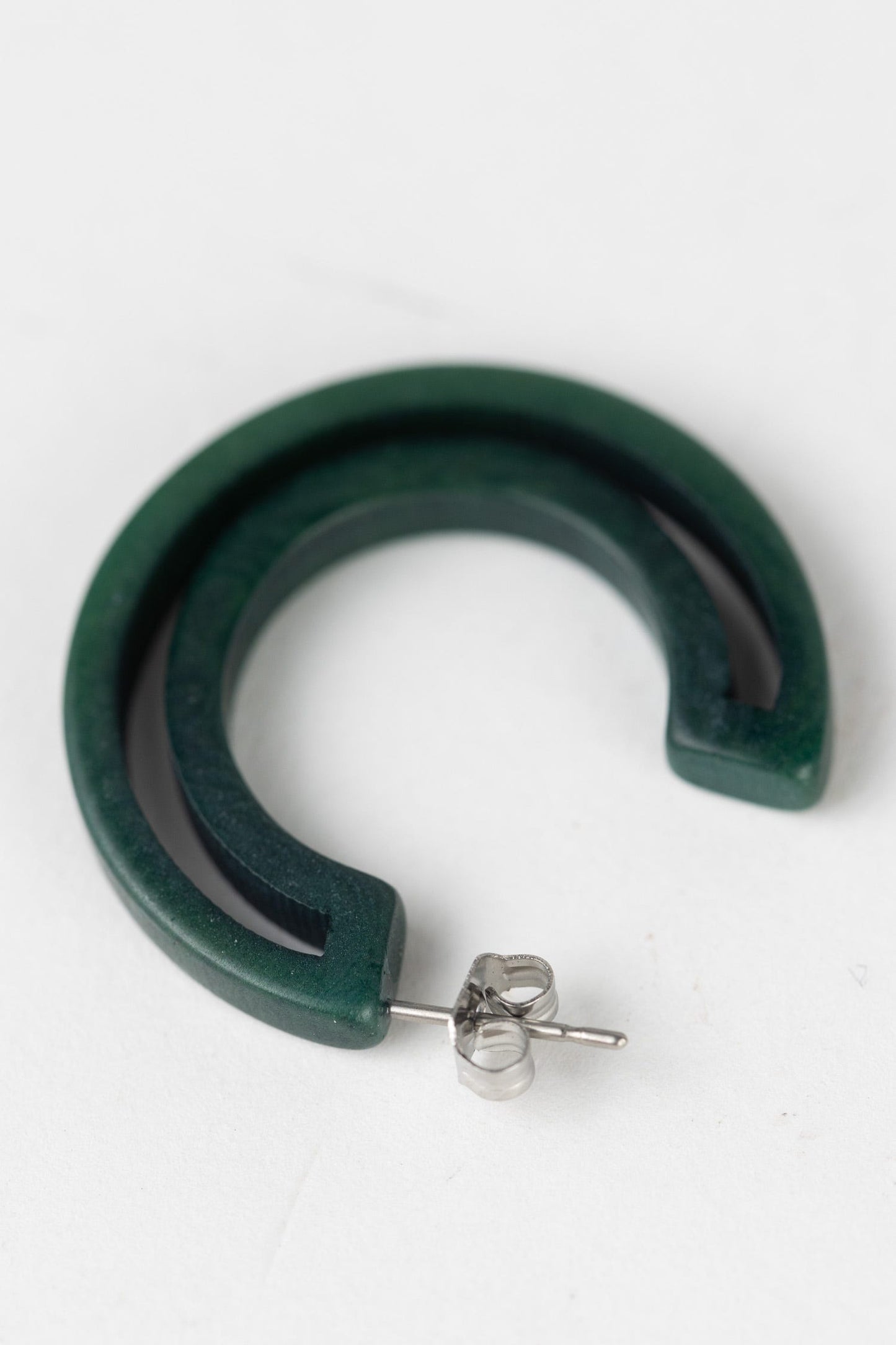 Earrings post hollow hoop tagua 1.2D jasper green