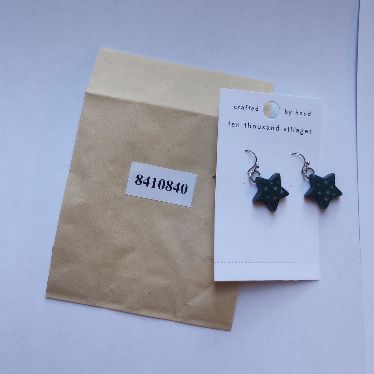 Earrings star w/etched stars tagua 1.25L dark teal
